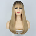 Long Ombre Blonde Straight Wigs with Bangs