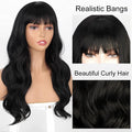 Long Black Wig Wavy Wigs with Bangs