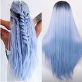 Ombre Blue Straight Long Wigs