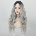 Long Gray Curly Wavy Mini Lace Wig For Women