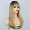 Long Ombre Blonde Straight Wigs with Bangs