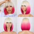 Ins Hot Women Omber Blond Pink Short Straight Bob Wig