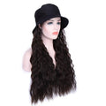 Honyy 24inch Black Bucket Hat with Wave Hair Cap Wig