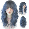 Halloween Blue Deep Wave Wig With Bangs