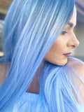 Halloween Ombre Blue Straight Long Wigs